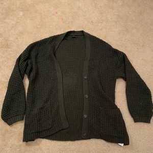 AE Olive Waffle Knit Cardigan